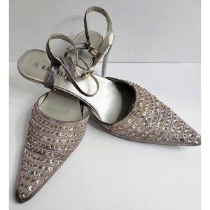 RASOLLI Grey Sequin Embellished Slingback Heels Size 10M